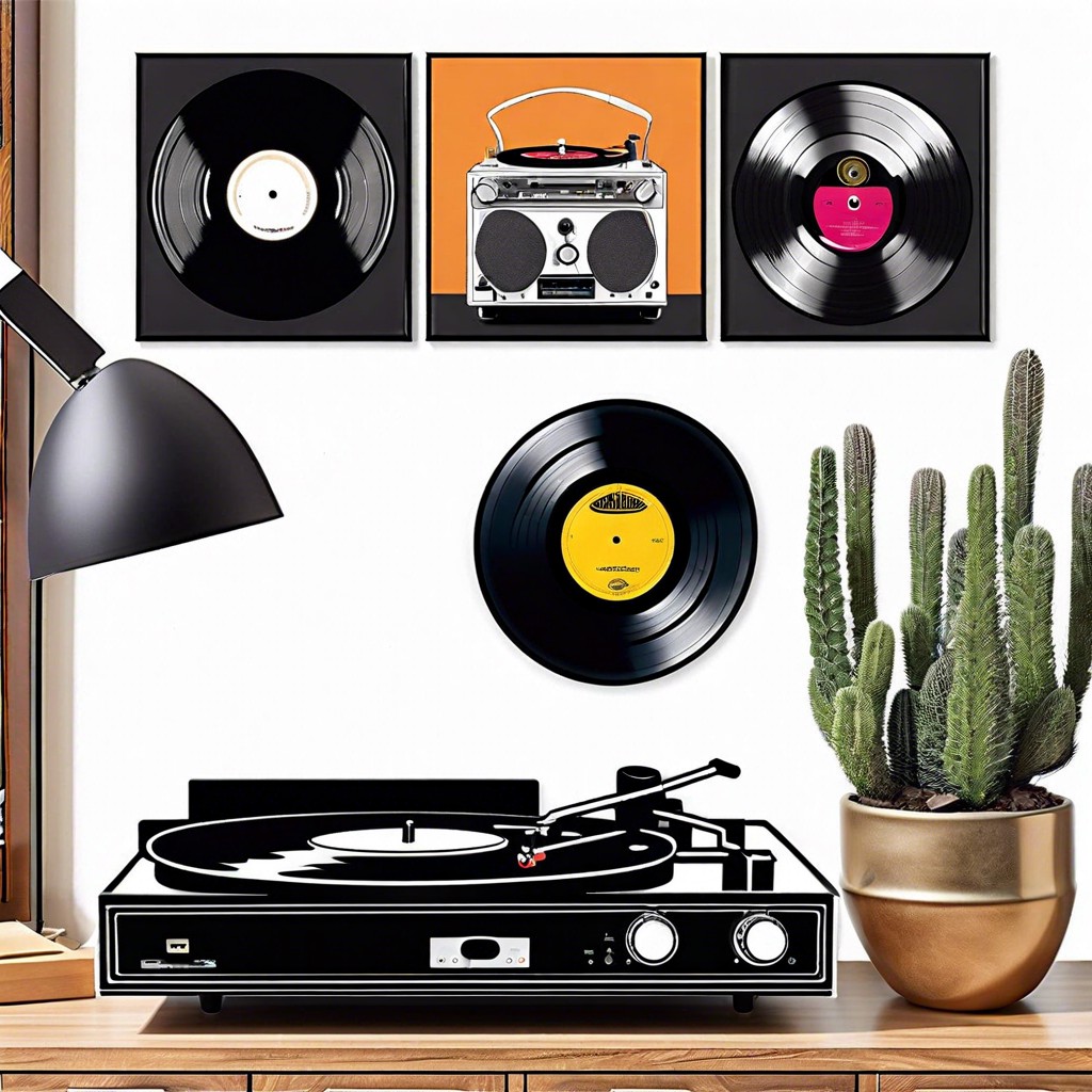record player and vinyl wall