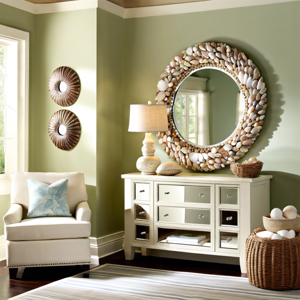 shell covered mirrors