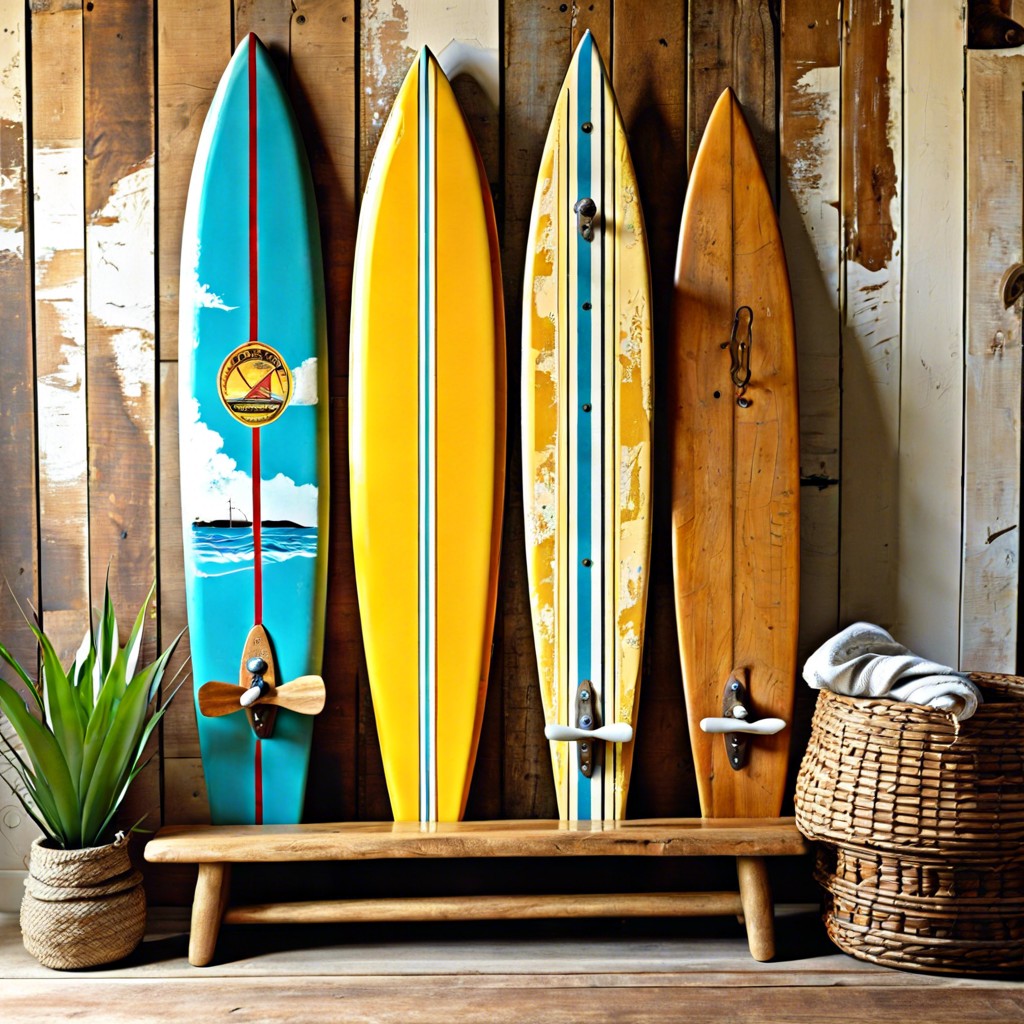 vintage surfboard coat rack
