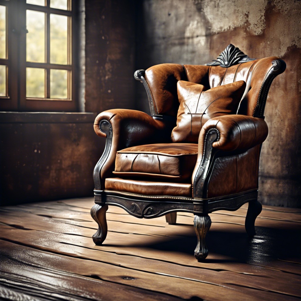 worn leather armchair