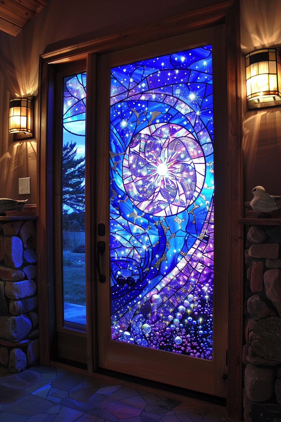 front door purple stained glass