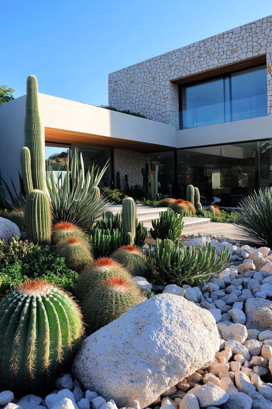 mediterranean house garden rocks and cacti 1