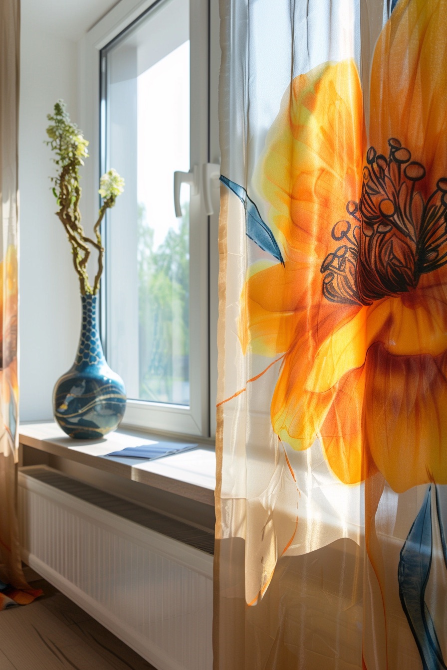 window curtain handpainted flower art