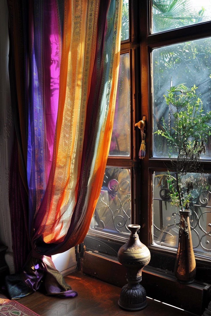 colorful silk sari curtains