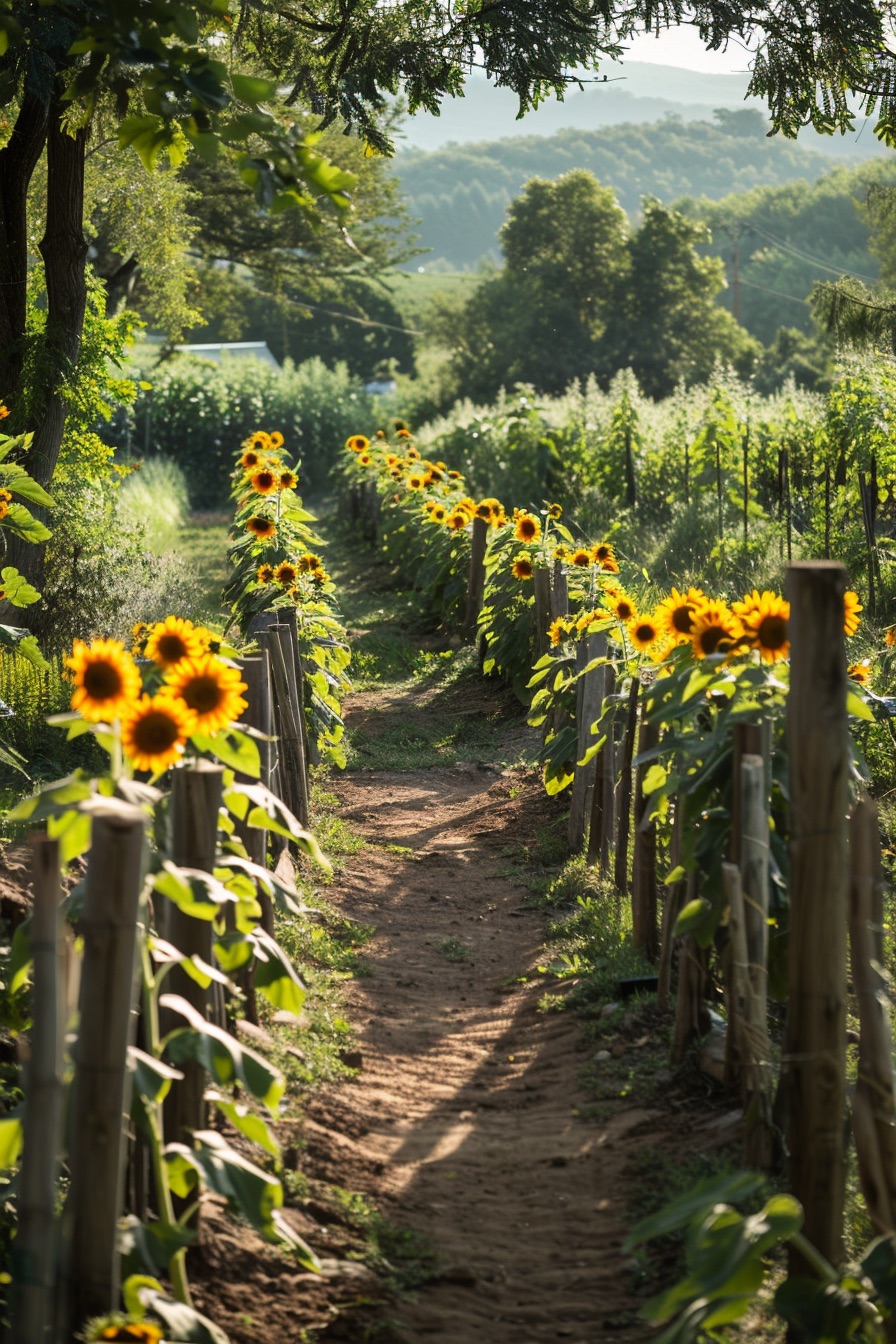 farmhouse garden layout sunflower border