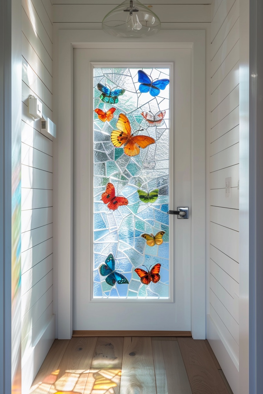 stained glass with butterflies