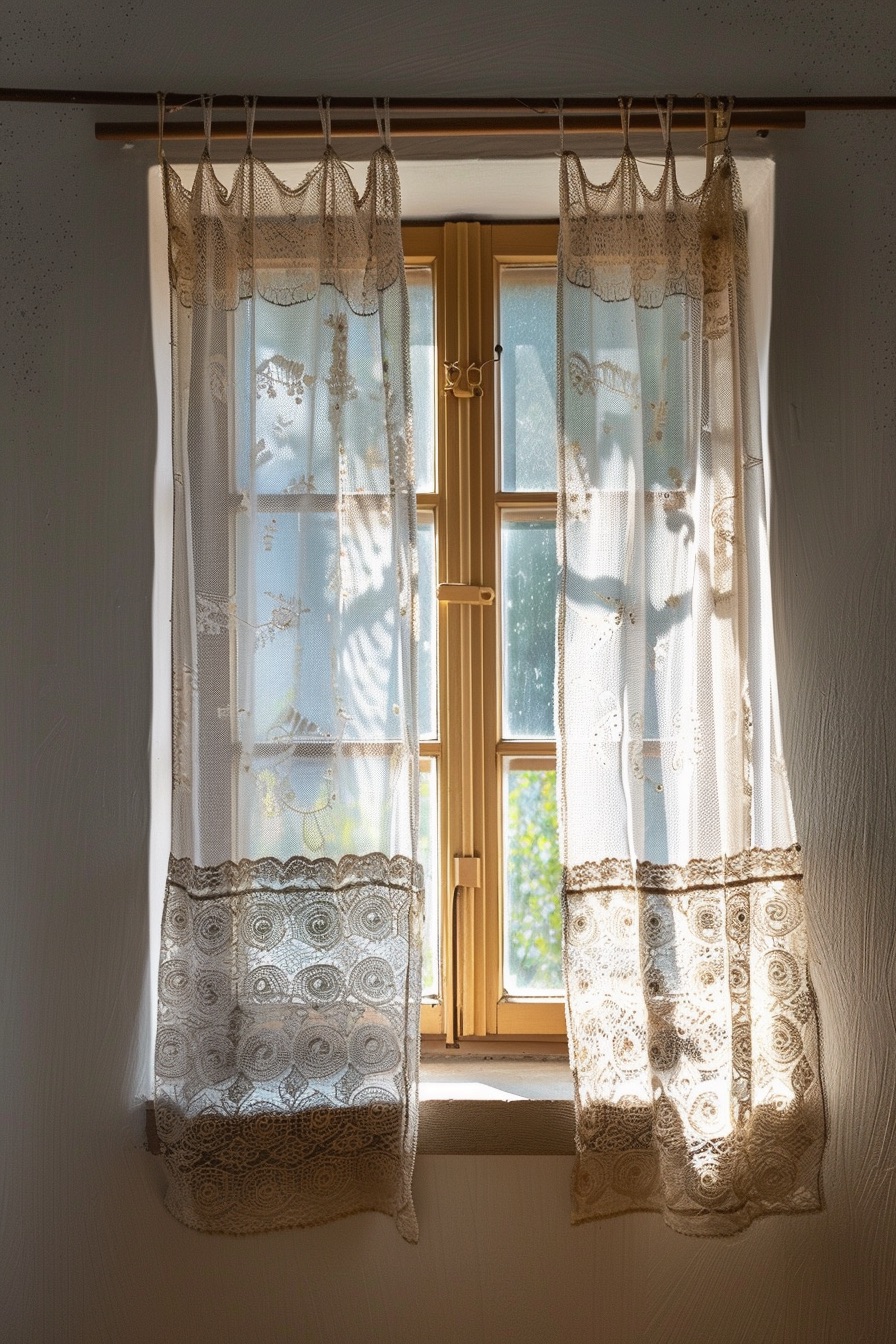 rustic lace and twine curtains