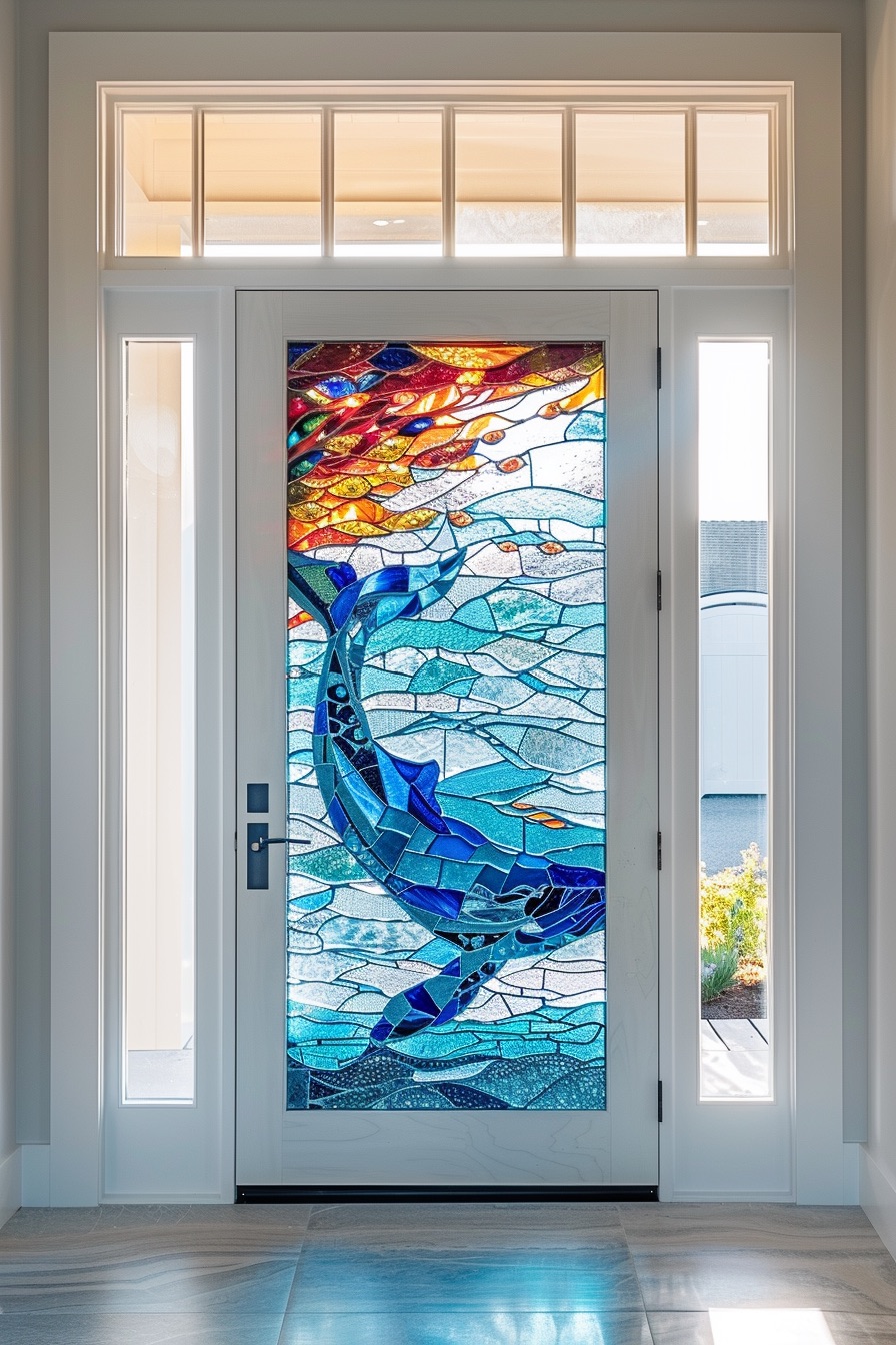 ocean whale stained glass mosaic