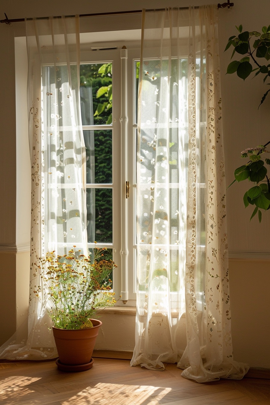 embroidered sheer window curtains