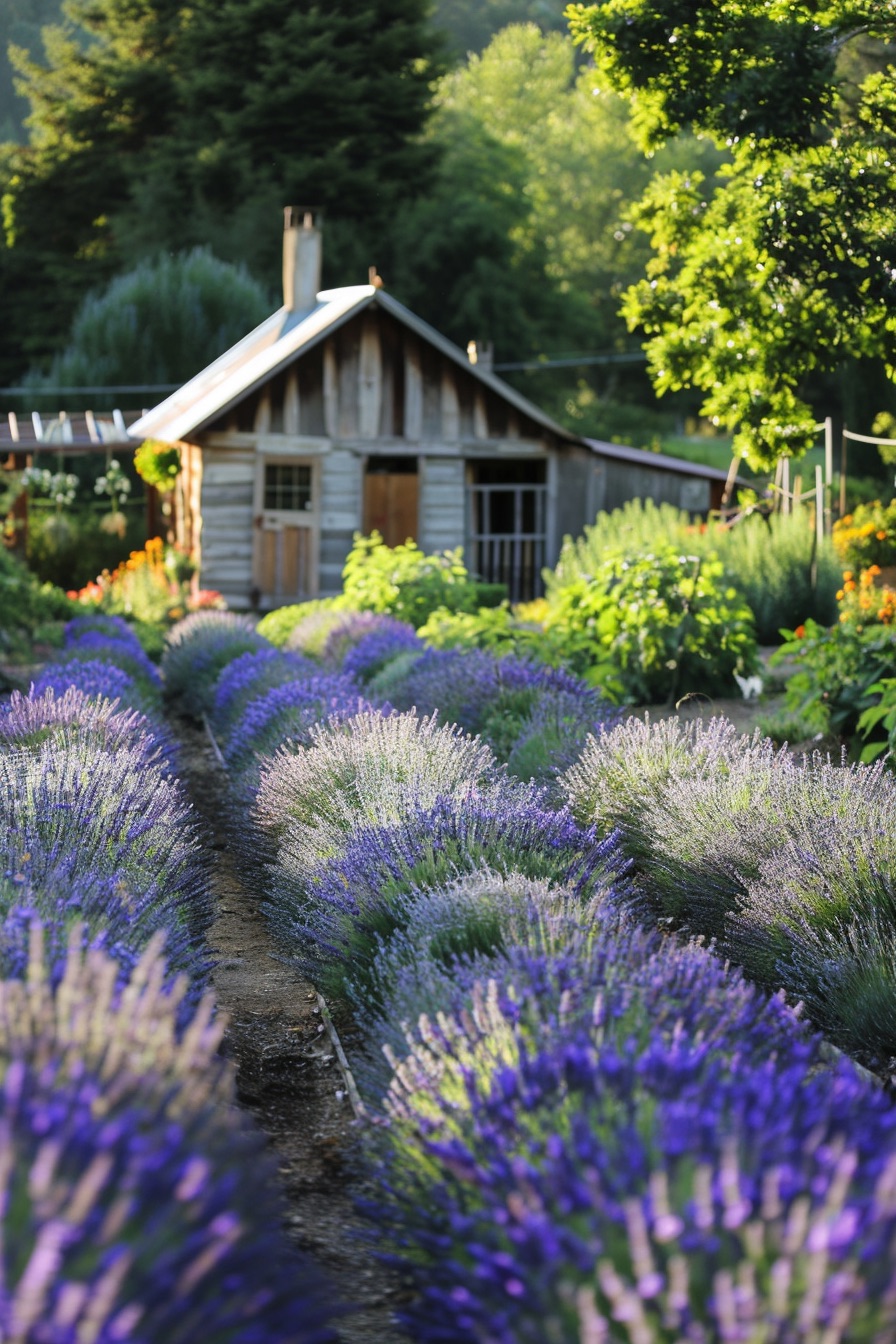 farmhouse garden layout rows of lavender