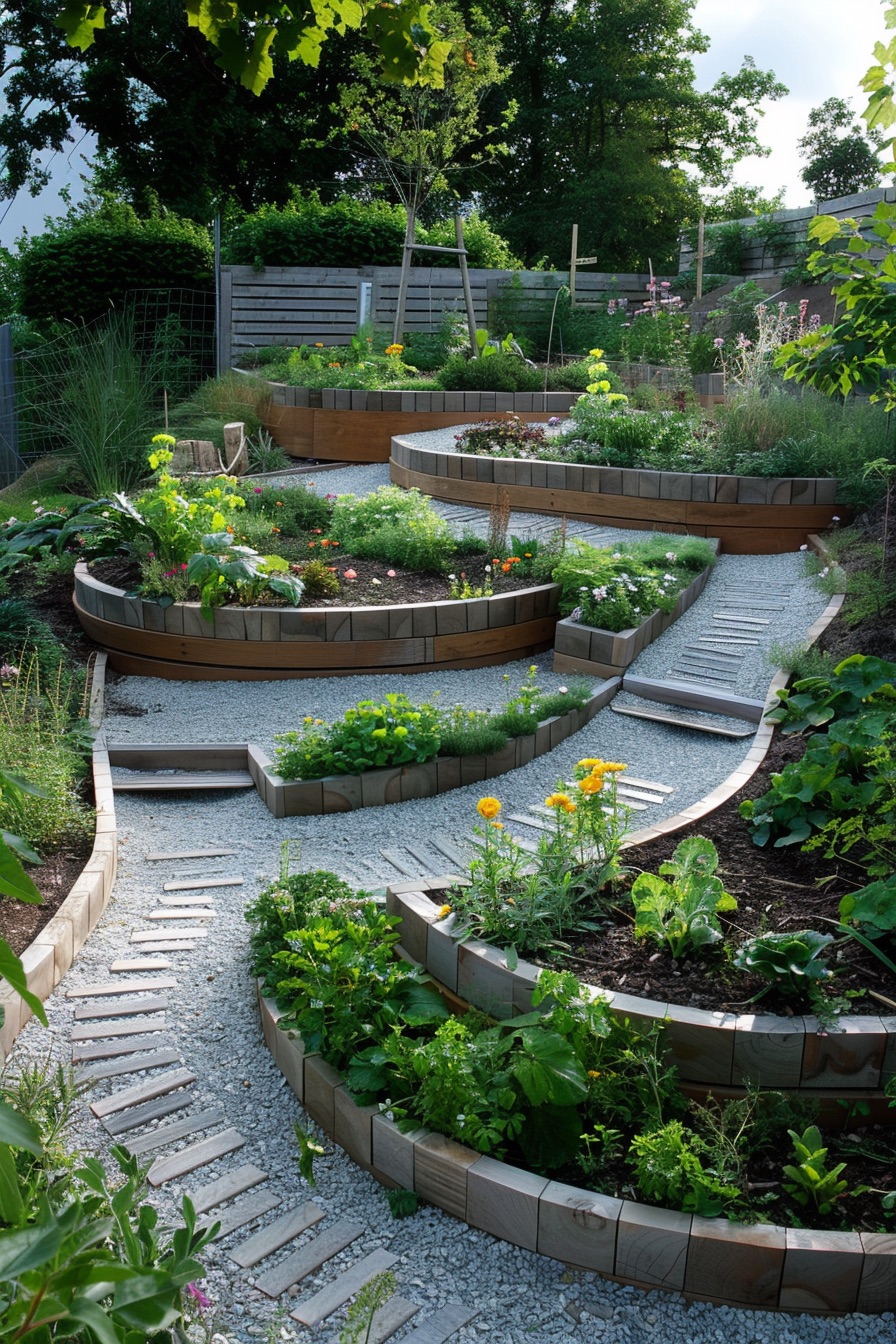 potager garden layout circular tiered 4