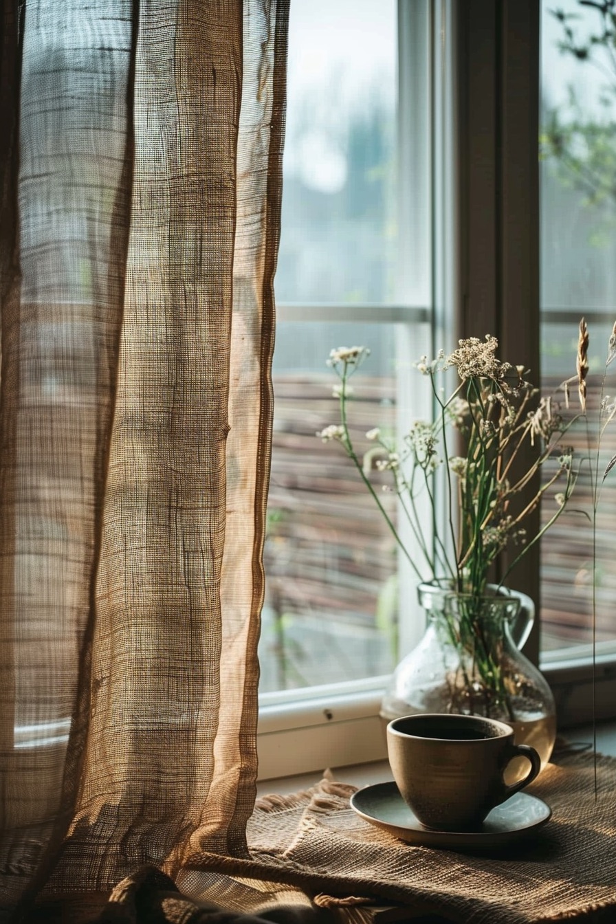 sustainable rustic window decor with jute curtains