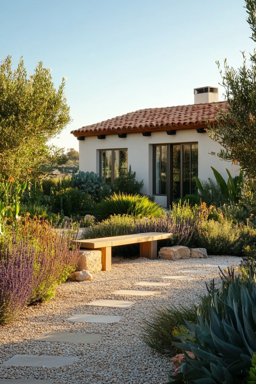 mediterranean house garden gravel path 2