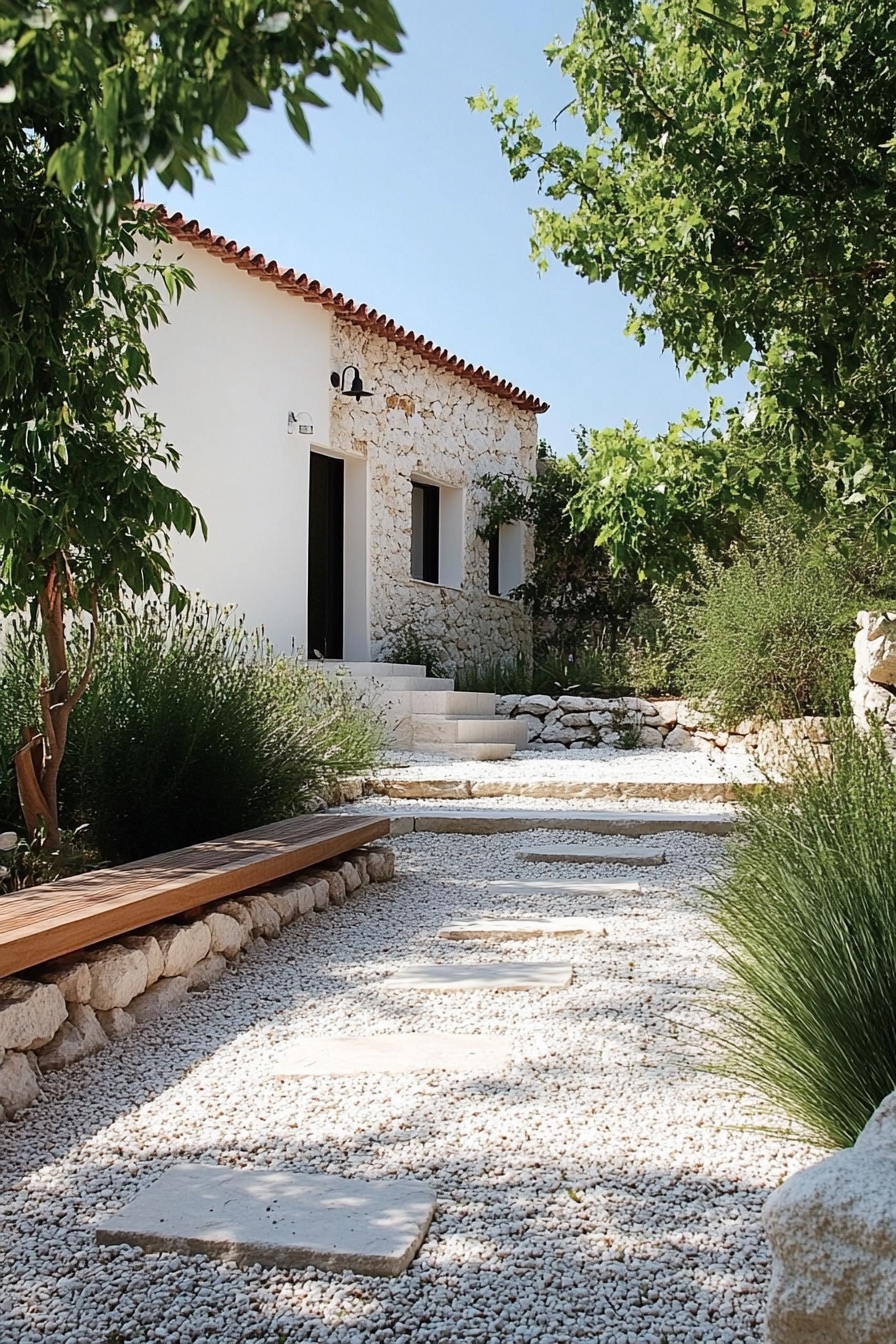 mediterranean house garden gravel path 3