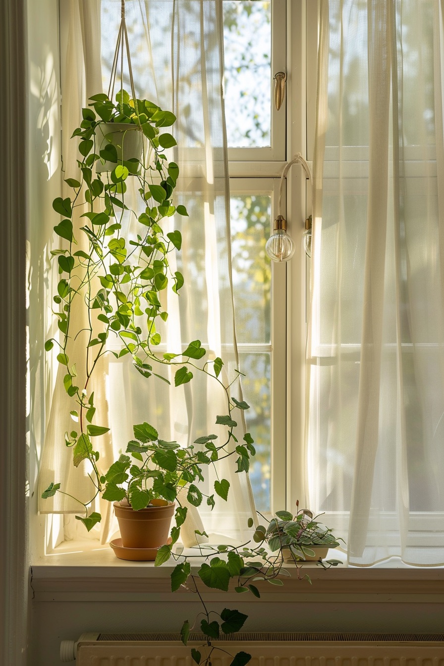 hanging plants in windows