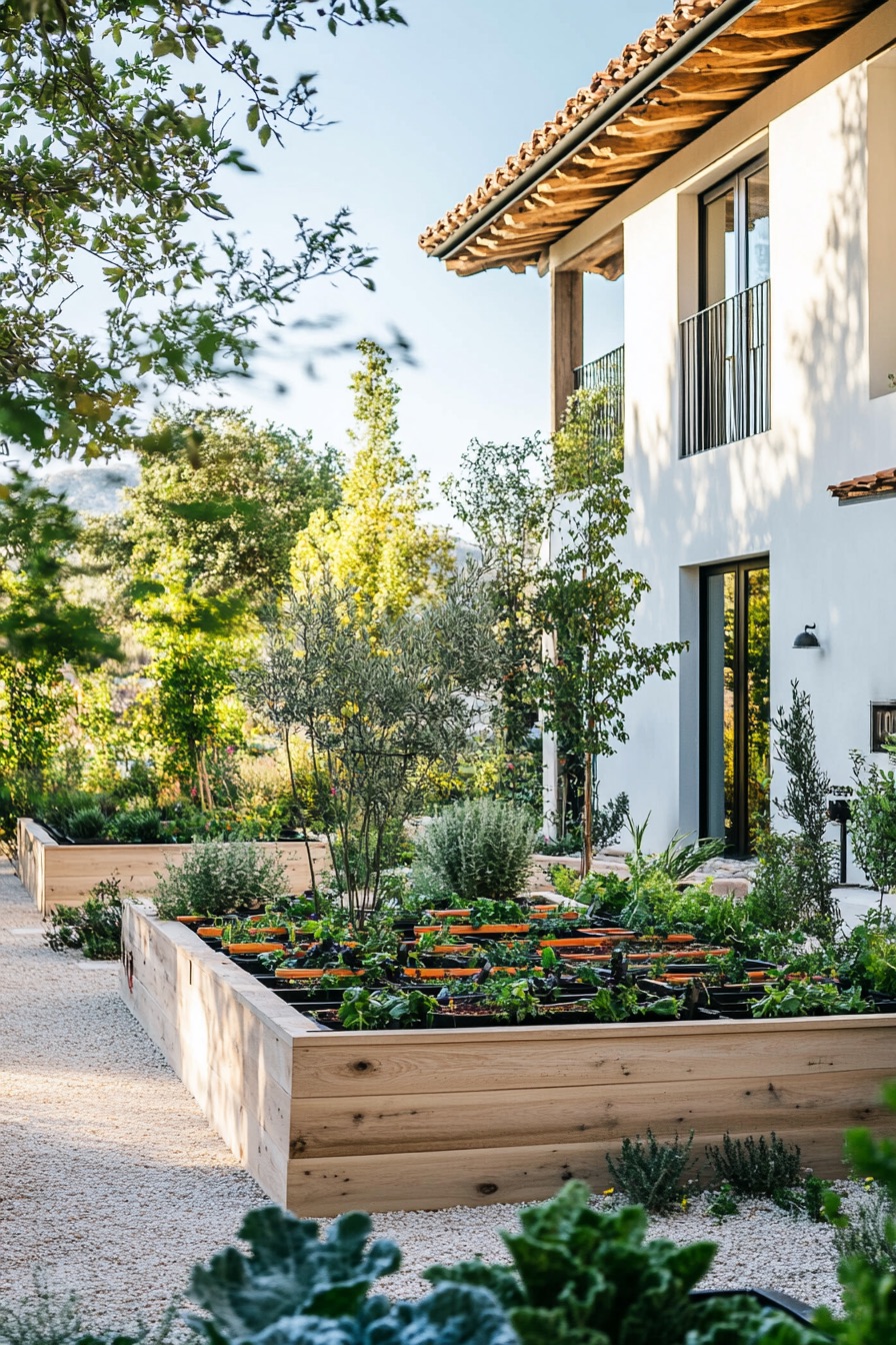 mediterranean house garden veggie beds 1