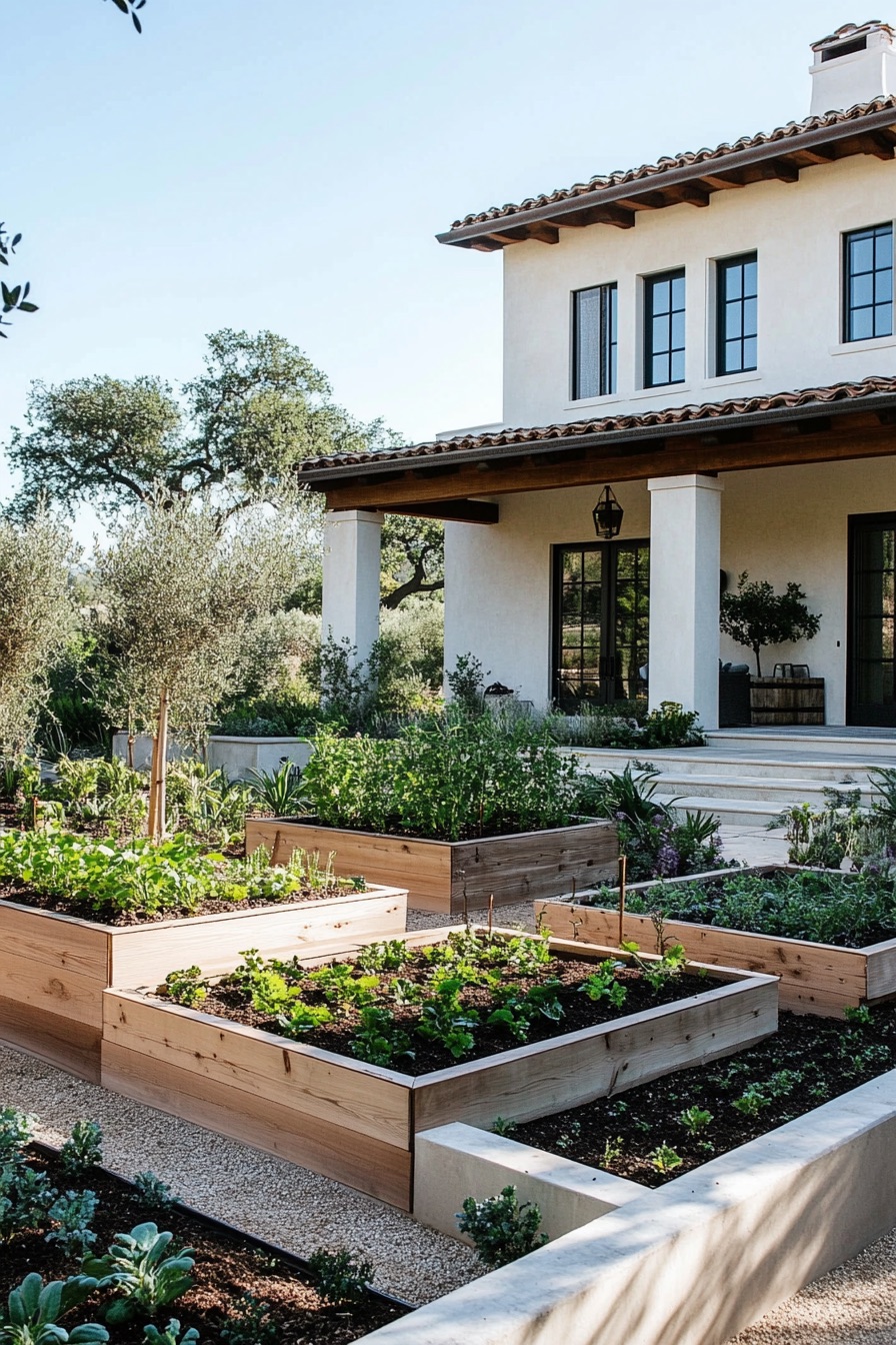 mediterranean house garden veggie beds 2