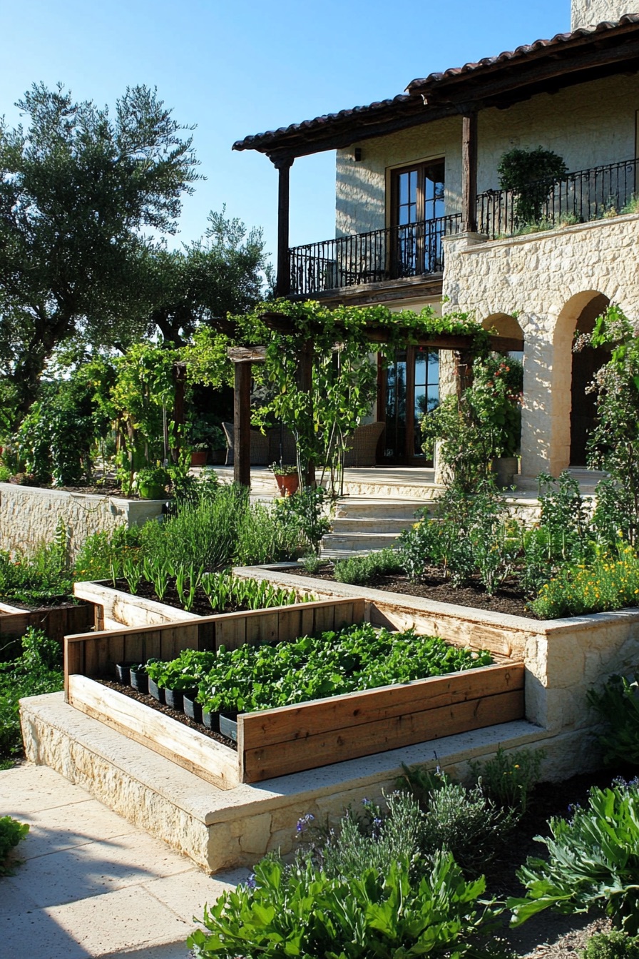 mediterranean house garden veggie beds 4