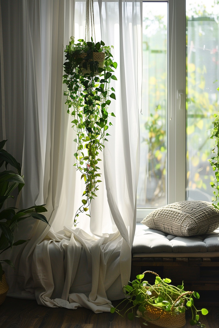 window seat with plants