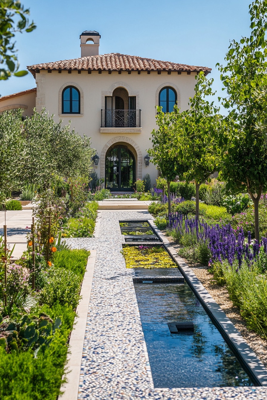 mediterranean house garden mosaic pond 1