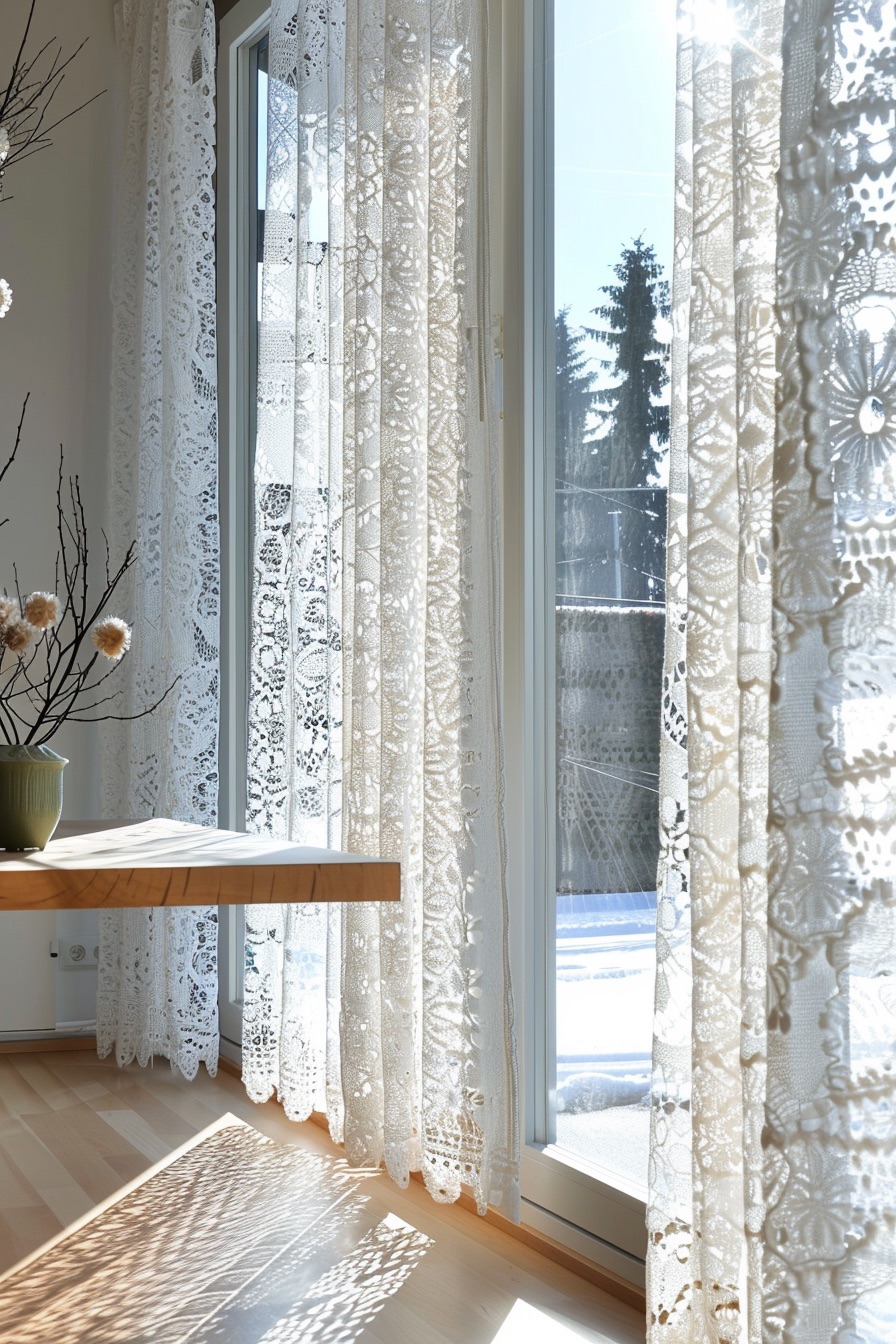 white lace curtains