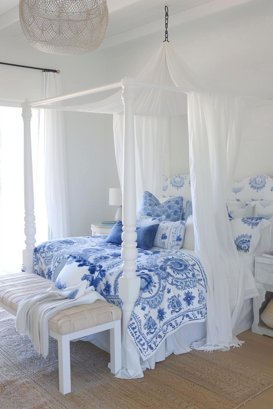 blue bedding white canopy