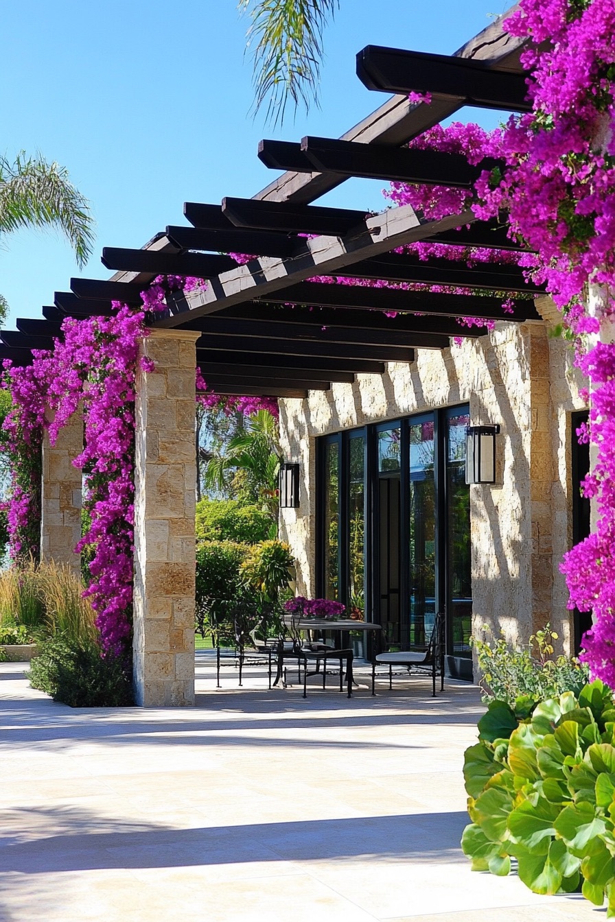 mediterranean house garden bougainvillea pergola 2