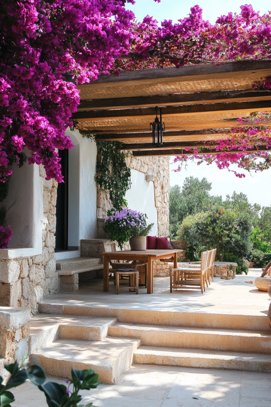 mediterranean house garden bougainvillea pergola 3