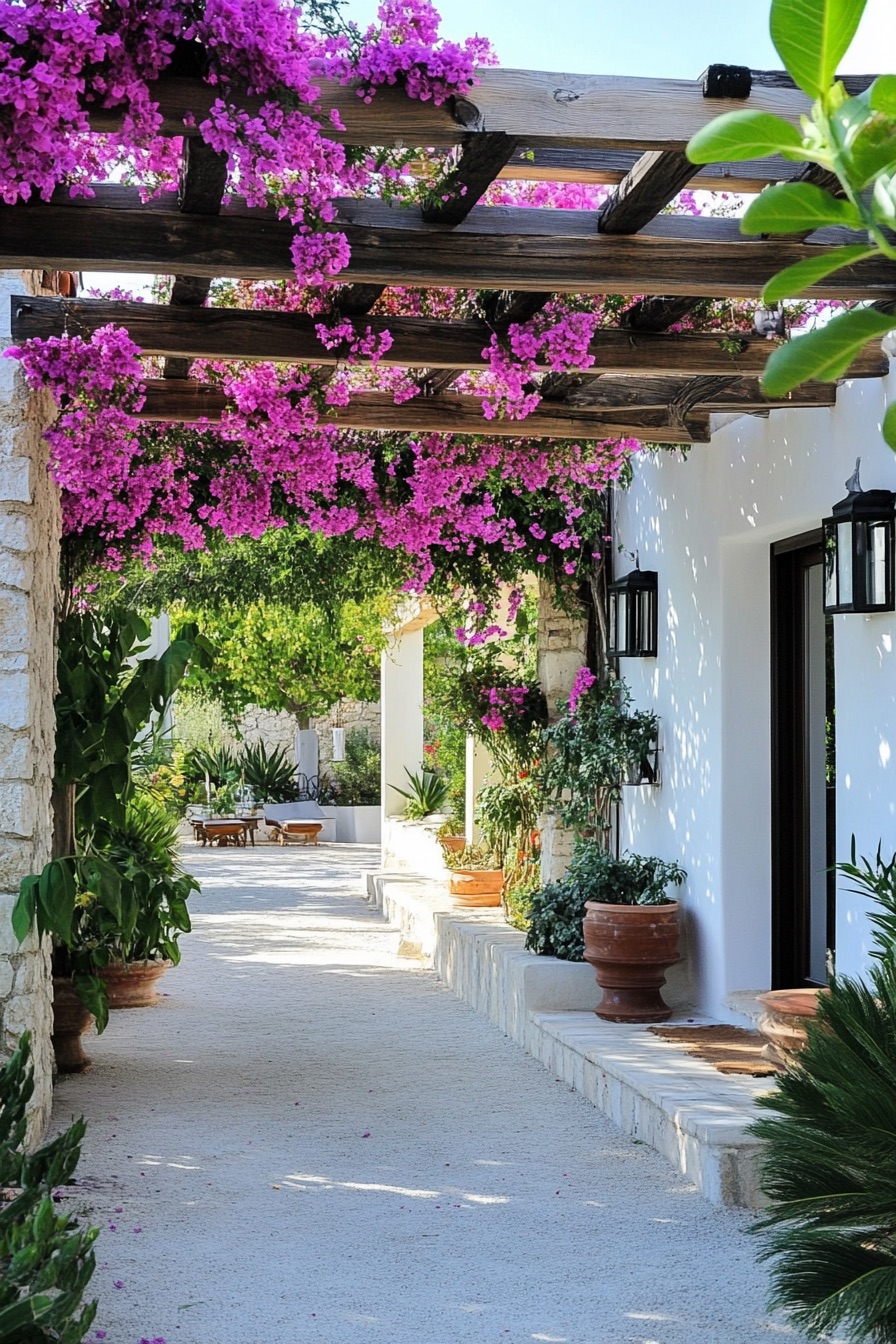 mediterranean house garden bougainvillea pergola 4