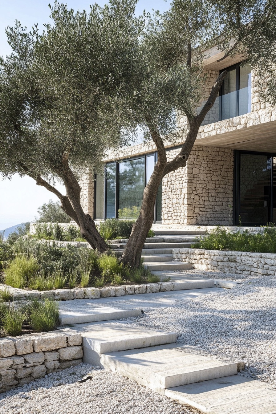 mediterranean house garden olive trees 1