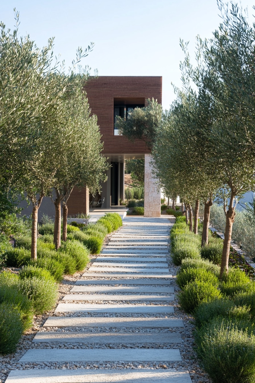 mediterranean house garden olive trees 2