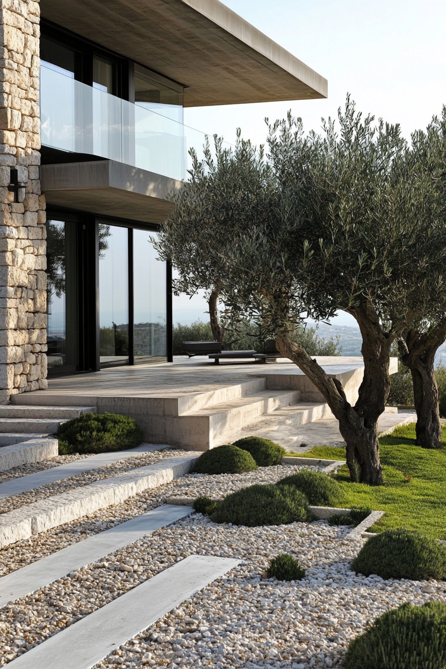 mediterranean house garden olive trees 3