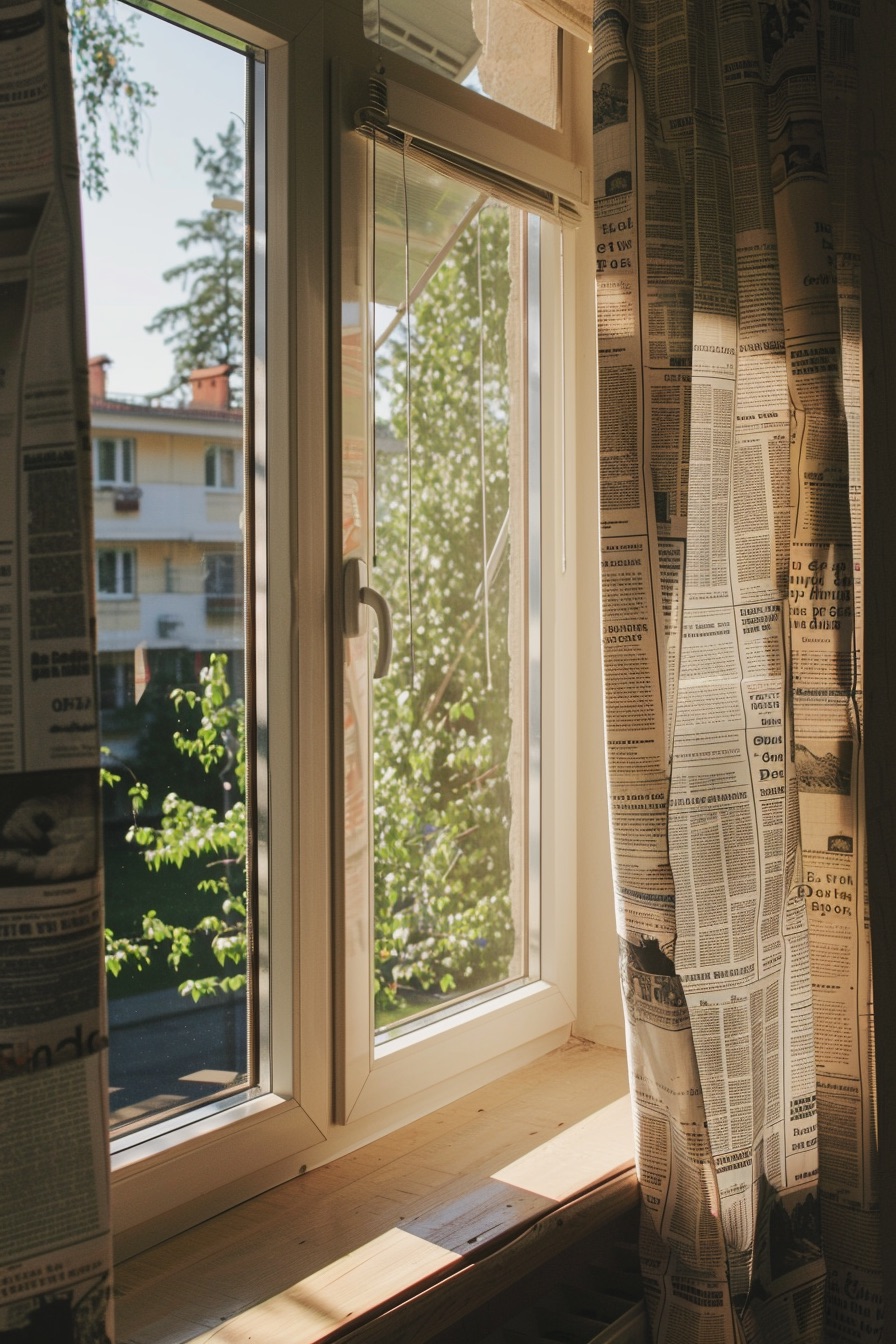 newspaper print curtains