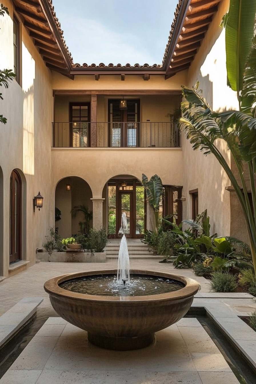 mediterranean house courtyard fountain 2