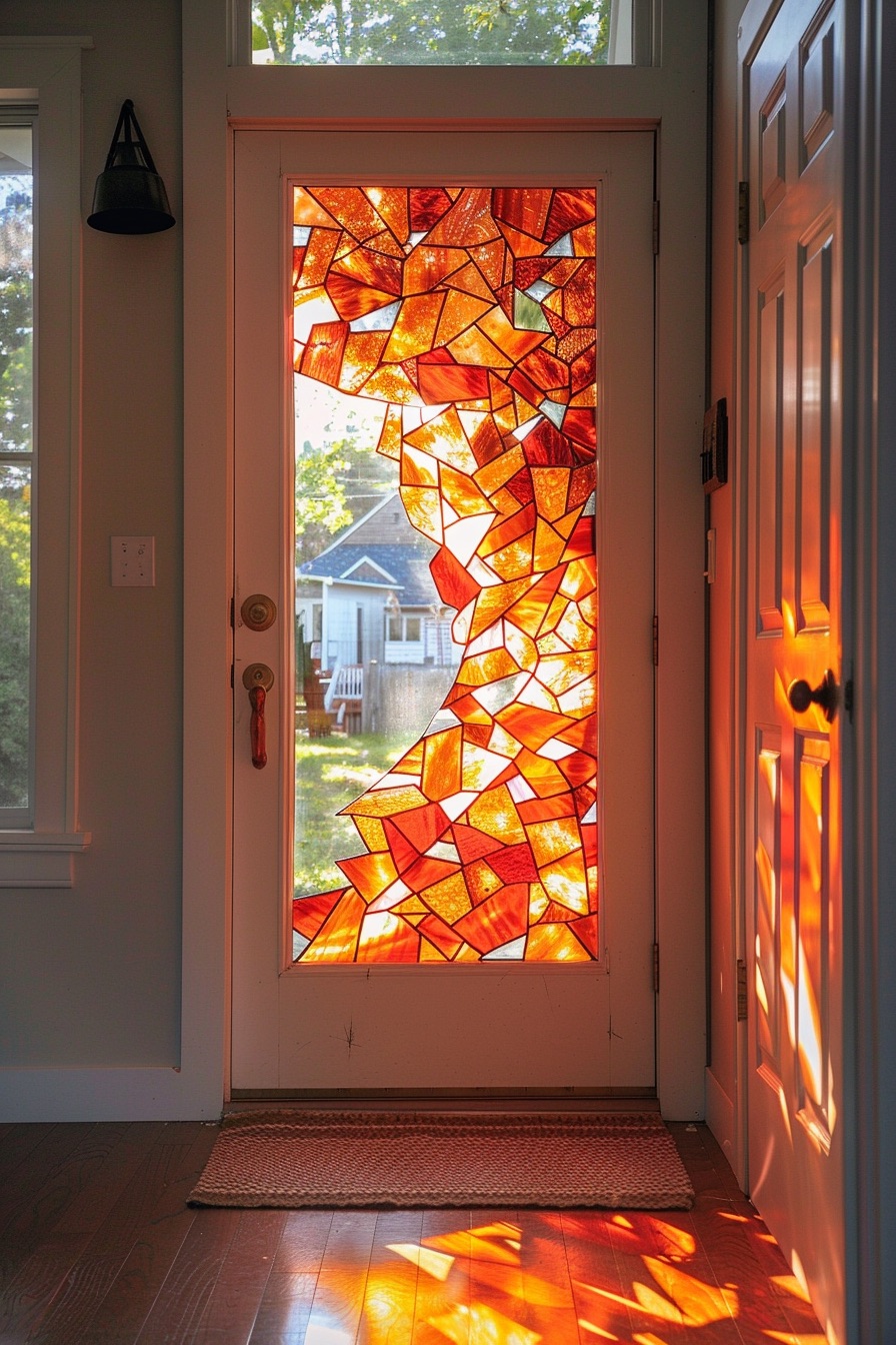 orange stained glass door mosaic