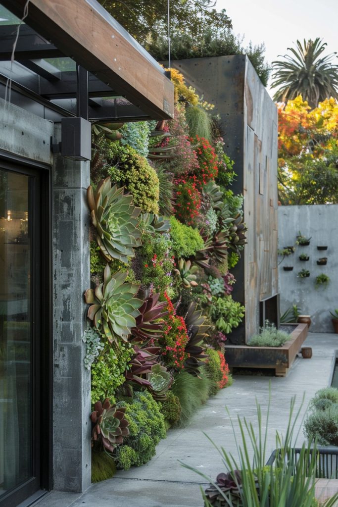 backyard succulent wall