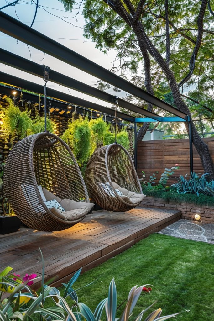 backyard deck hanging chairs