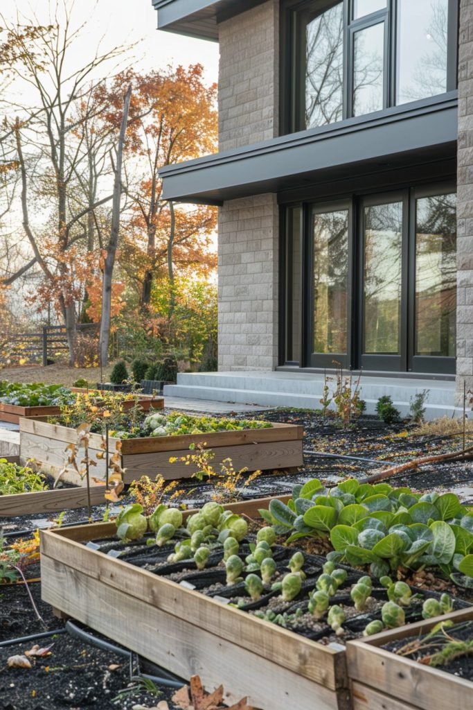 backyard garden with brussels sprouts