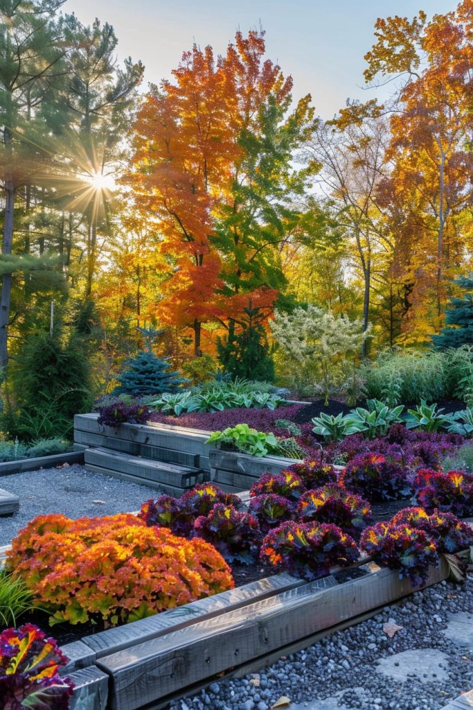 backyard garden with kale in fall