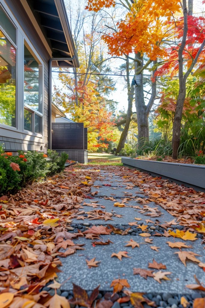 backyard path with fallen leafs