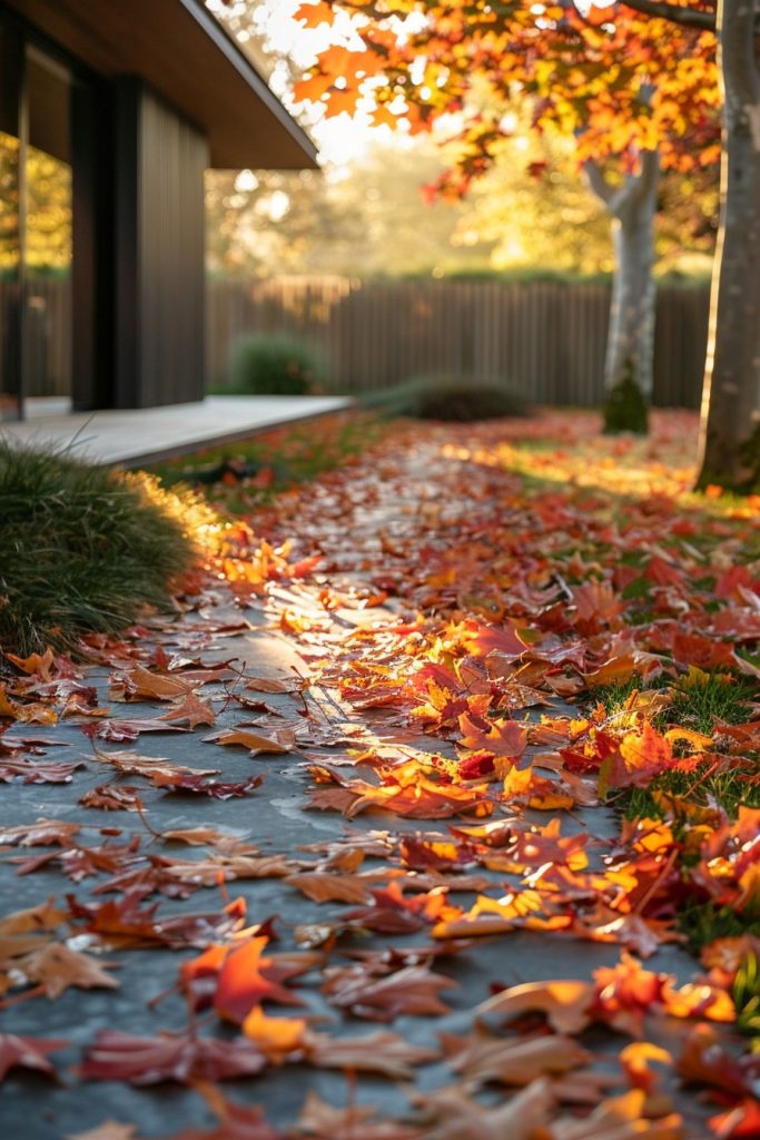 backyard with fallen leaves