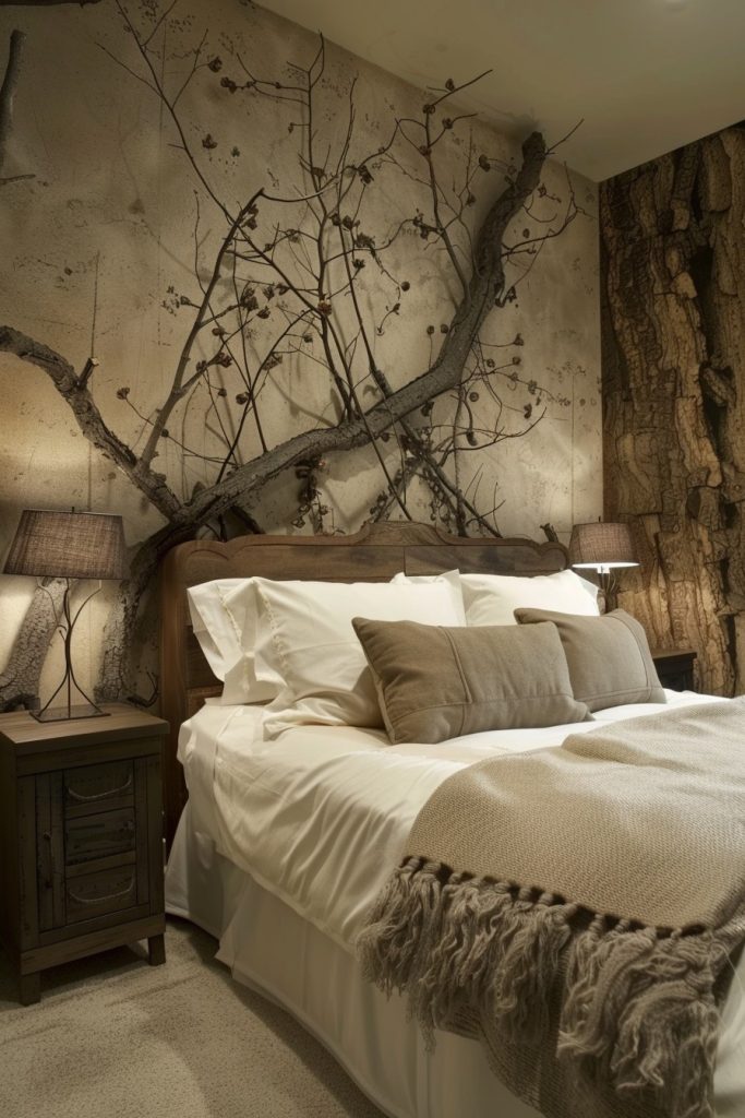 bedroom accent wall trees
