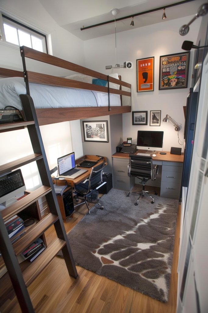 bedroom loft bed with desk