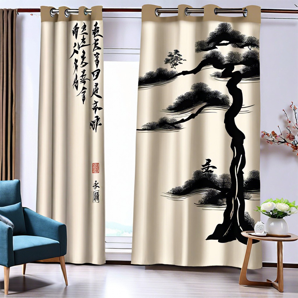 calligraphy printed curtains