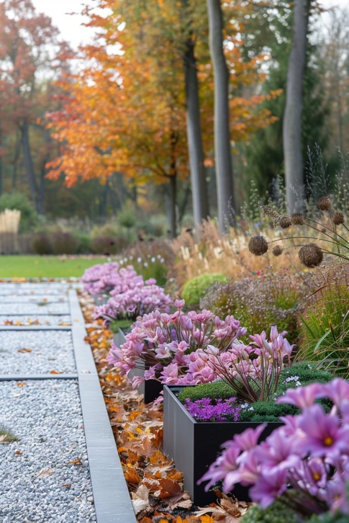 colchicum planted along garden path