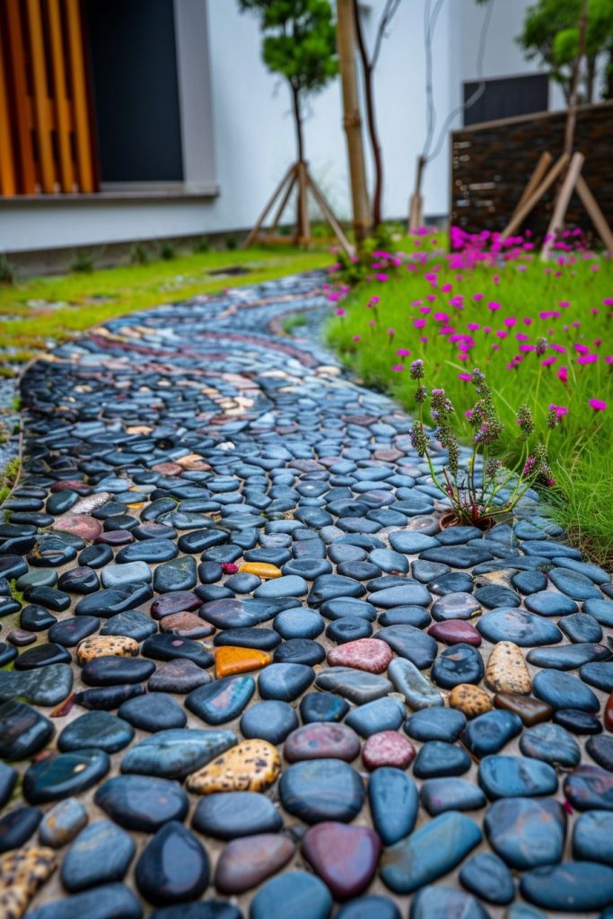 colored pebble garden path