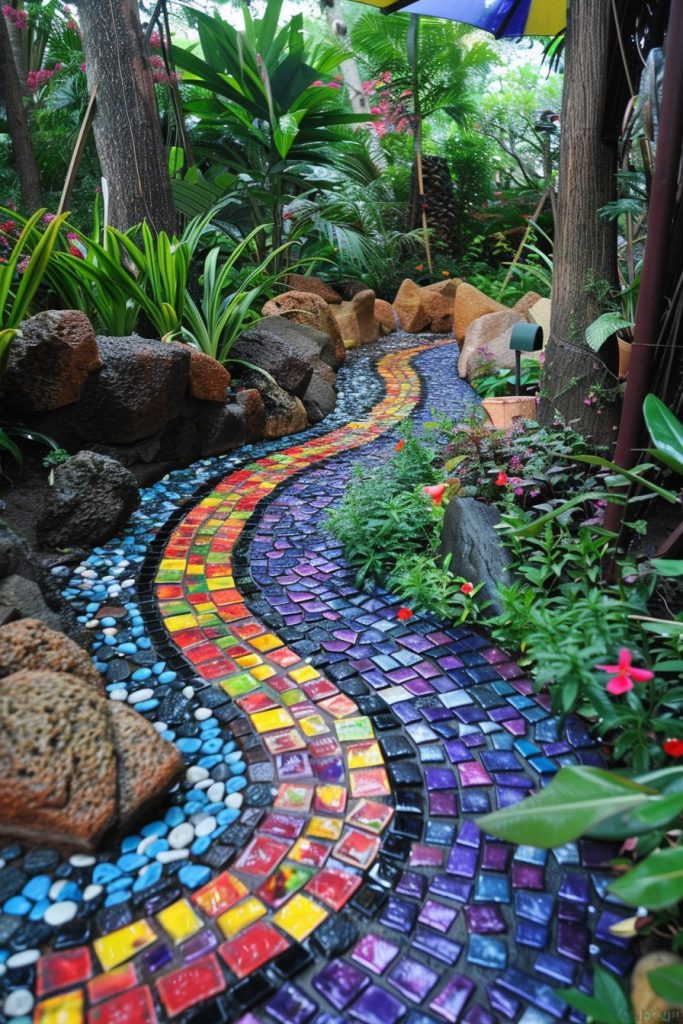 colored tile garden path