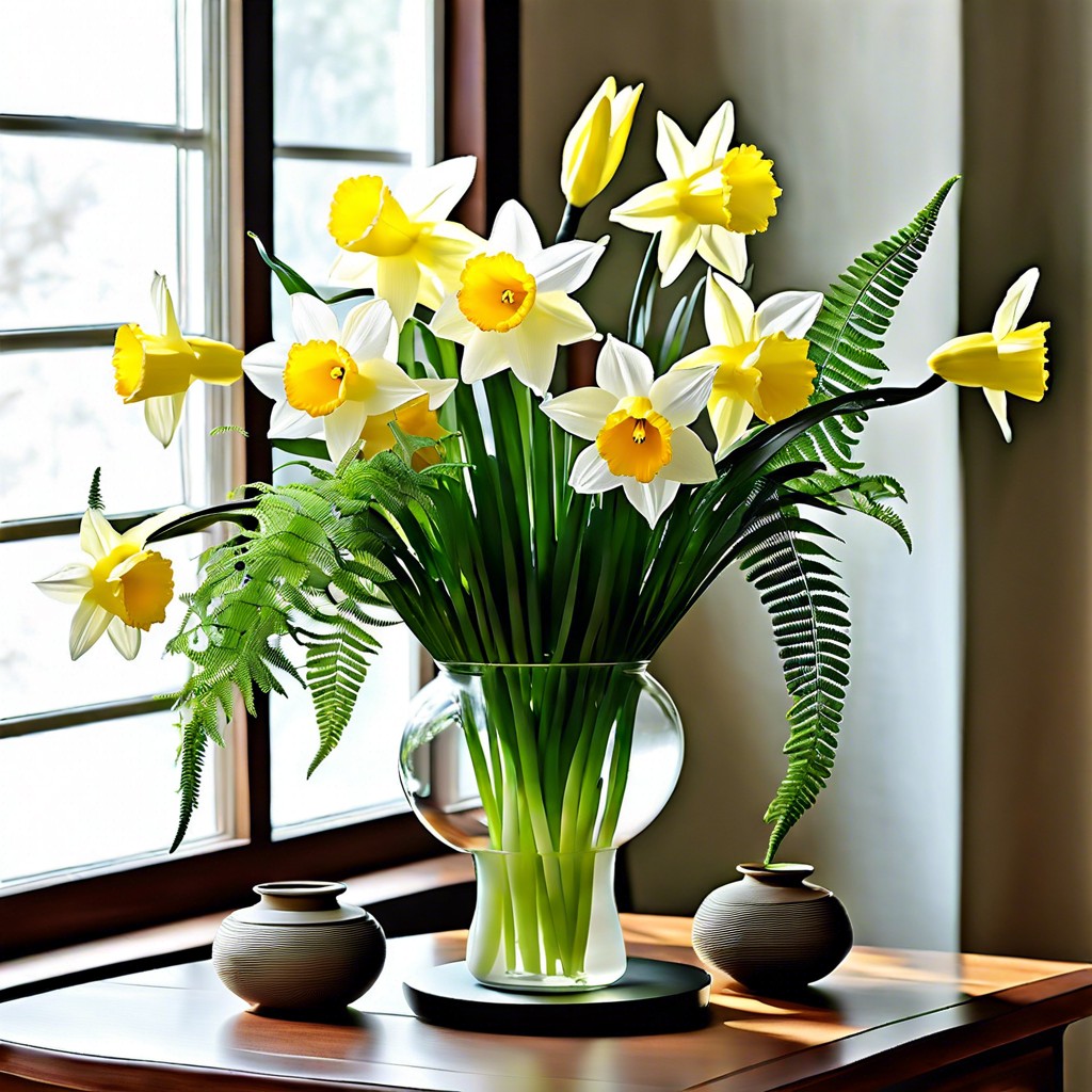 daffodils with fern