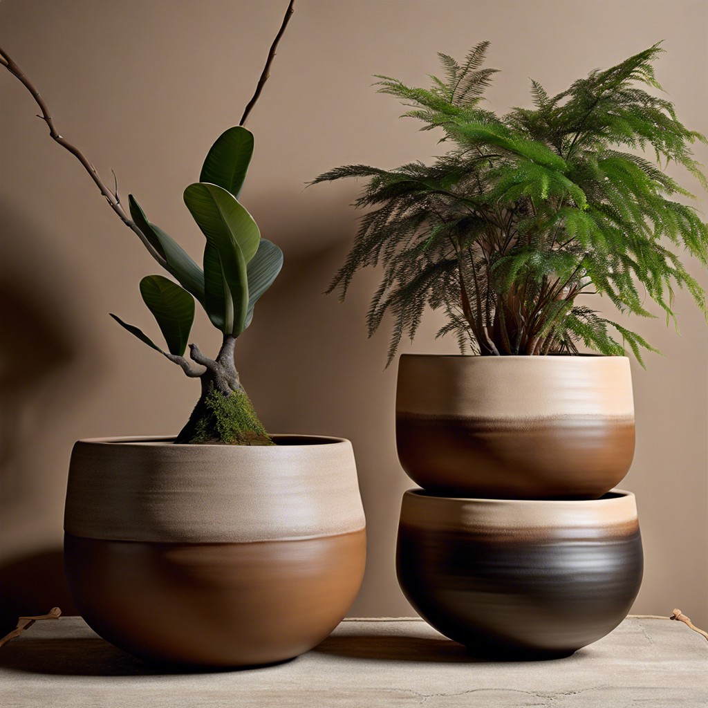 earth toned ceramic planters