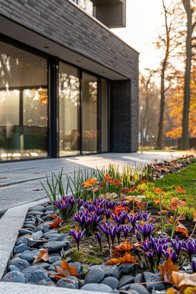 fall garden lined with crocus